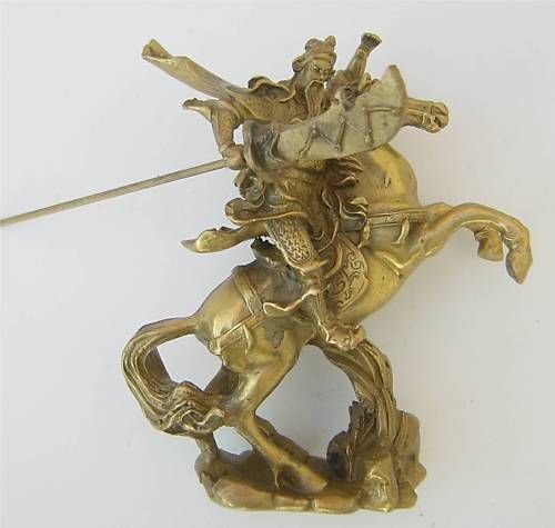 FENG SHUI BRASS KWAN KUNG KUAN GONG ON HORSE STATUE  