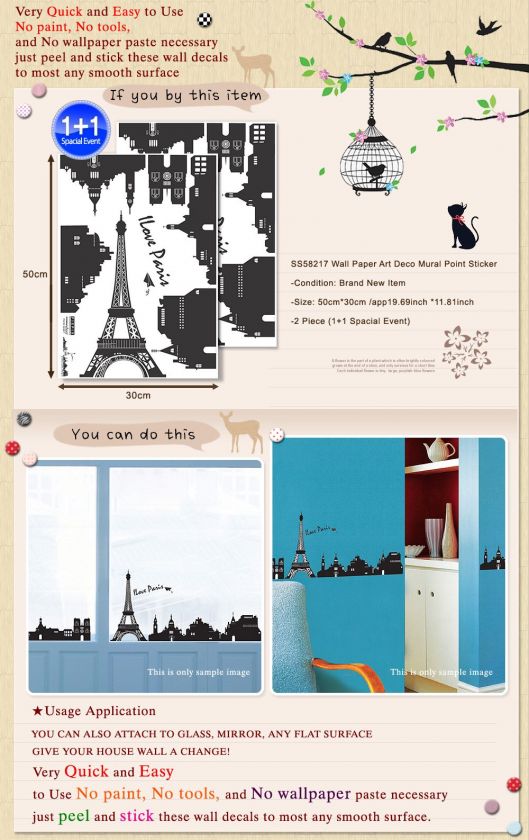 SS 217 EIFFEL TOWER WALL ART DECO MURAL STICKER  