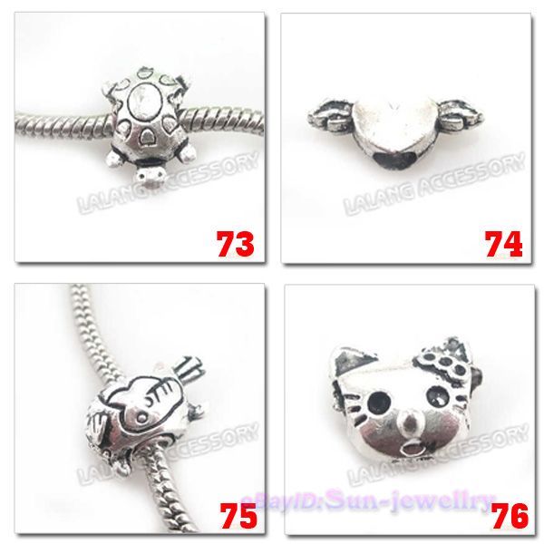 76pcs Mixed Assorted Tibetan Silver Beads Fit Charm Bracelet 8A0144 