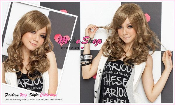 Moko Japan Cosplay Sweet Honey Brown Medium Curly Wig  