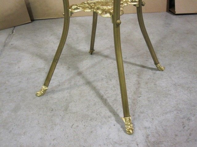 Antique Art Nouveau Marble Top Brass Iron Plant Stand  