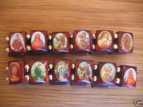 Saints Jesus Icon Wood Catholic Bracelet  