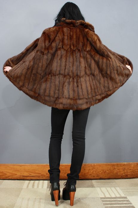 Vintage 50s Mahogany FEMALE MINK FUR Sable SWING Bolero CAPE Coat 