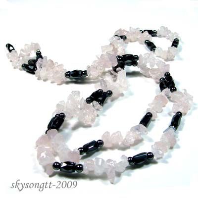 Pink Quartz Natural Stone Magnetic Necklace A1303P  