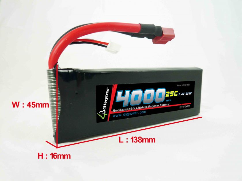 RC Battery 25C 50C 4000mAh 7.4V 2S High Discharge LiPo  