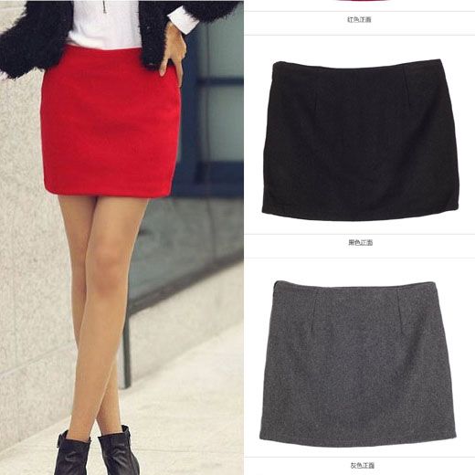   Womens Three Color Candy Wool Woolen Fleece Casual Mini Skirt #171