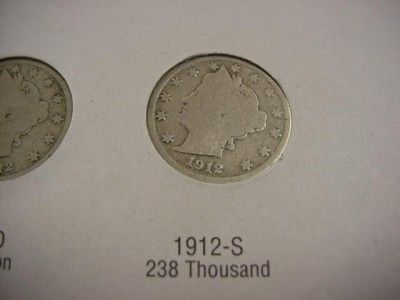 1883 1912 COMPLETE LIBERTY V NICKEL SET WITH 1885, 1886 & 1912 S IN 