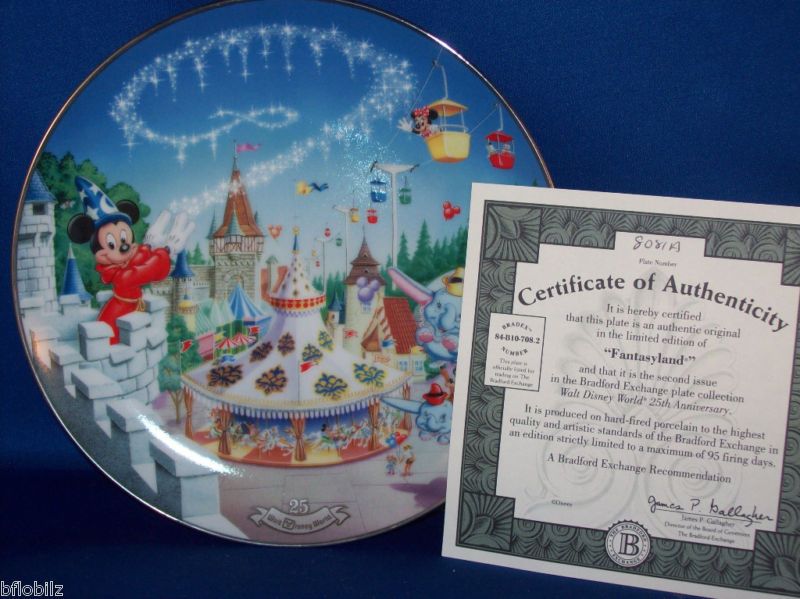 Disney Bradford Exchange Fantasyland 25th Year 1996 COA  