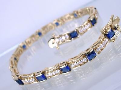 LUMINOUS 5ct PRINCESS BLUE SAPPHIRE 23K GOLD BRACELET  