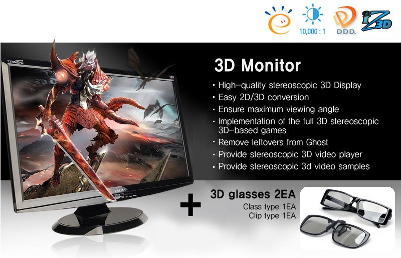 ZALMAN 24 2D 3D LCD Monitor ZM M240W + 3D Glasses 2EA  