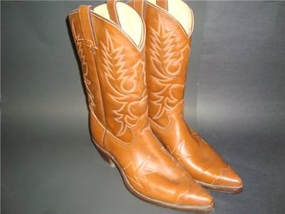 WRANGLER LEATHER 12 D VTG COWBOY BOOTS MEN FANCY STITCHING POINTED TOE 