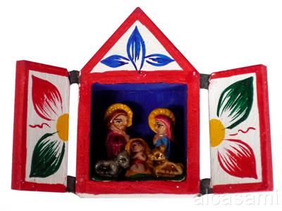 MINIATURE RETABLO WOOD NATIVITY SCENE CHRISTMAS PERU  