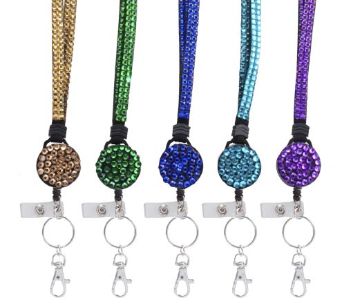 Retractable Rhinestone Breakaway Lanyard Crystal Bling Badge ID Key 