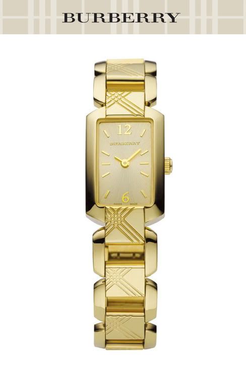 Latest New Burberry Lady Gold Plated Check Bracelet Watch $425 Sale 