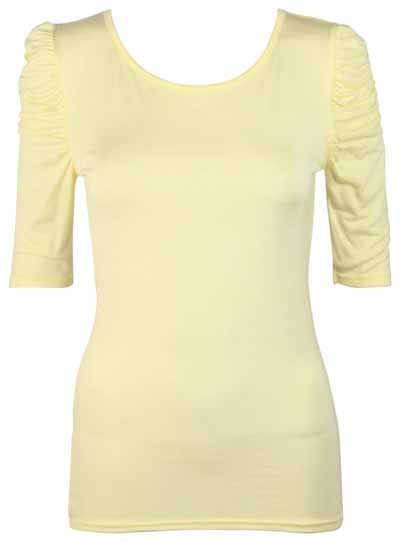 NEW LADIES RUCHED SHORT SLEEVE WOMENS LONG STRETCH TOP  