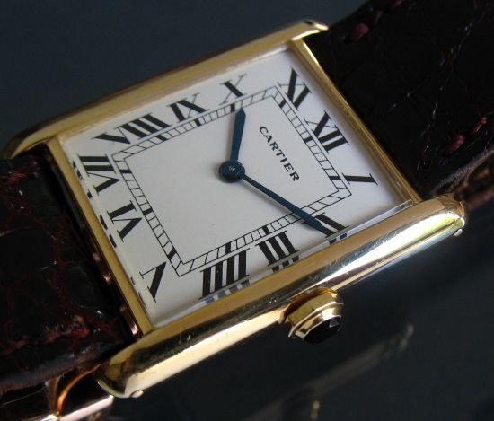 ELEGANT 18K CARTIER TANK MANUAL WIND JAEGER LECOULTRE SWISS WATCH FROM 