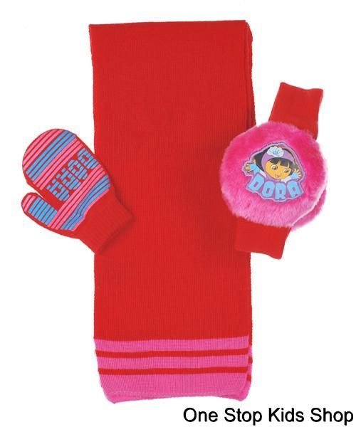 DORA THE EXPLORER Winter Set SCARF MITTENS EARMUFFS Hat  