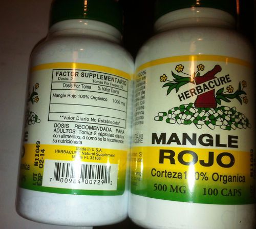 Mangle Rojo 500mg 100 capsules Ulcer herbacure Ulceras  