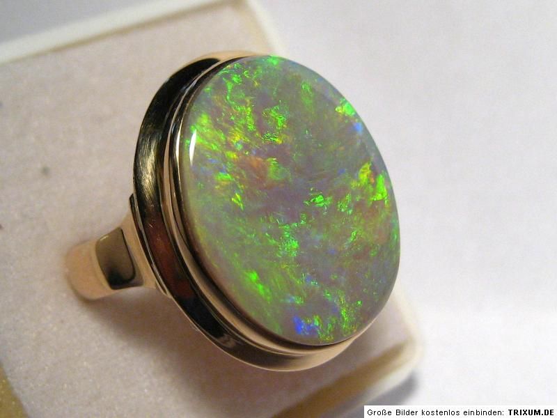 Heavy 14K Art Deco Ring w. Great Black Opal, 7.35   VID  