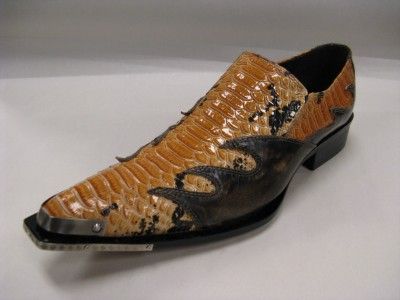   Rust Croco Print Pointed Leather Shoes Metal Tip FI 6483 Size 6  