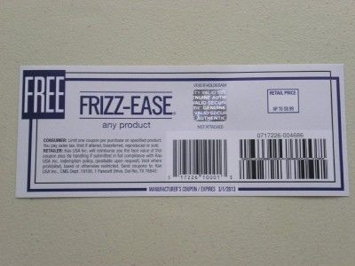 JOHN FRIEDA * FRIZZ EASE * COUPON   FREE PRODUCT UP TO $9.99 VALUE 