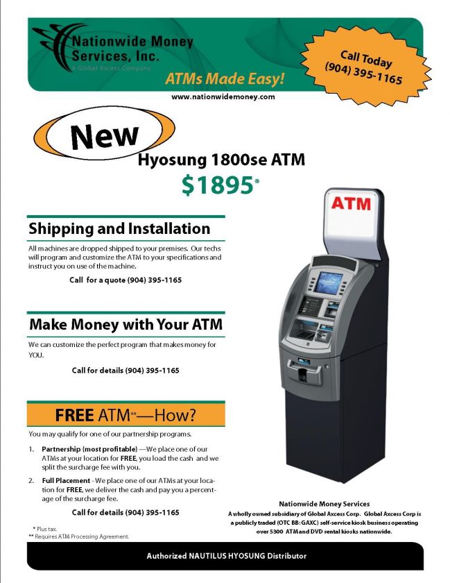 New ATM Hyosung 1800 SE from Nationwide Money. Over 5300 ATMS in 