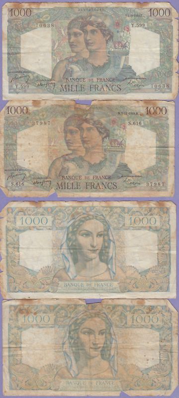 France 2 1000 Francs 1 9 1949 Good Conditions Cat#130 B  