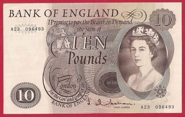 BANK OF ENGLAND   TEN POUNDS ( 1964 1966 ) J.Q.Hollom  