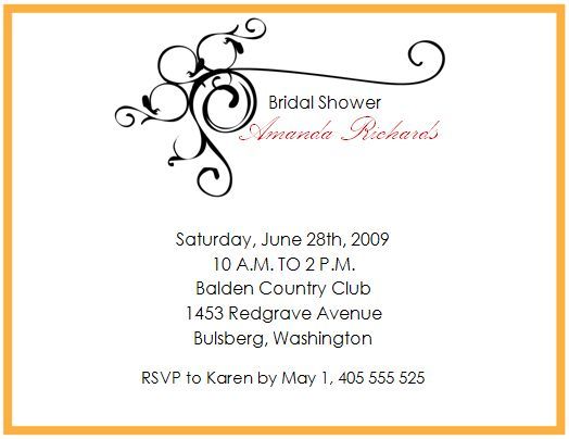 12 ORANGE BORDER SCROLL BRIDAL SHOWER INVITATIONS  