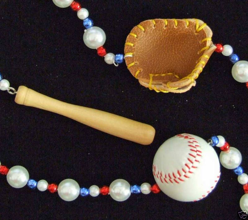 Baseball Mardi Gras Bead Glove Bat Ball Red White Blue  