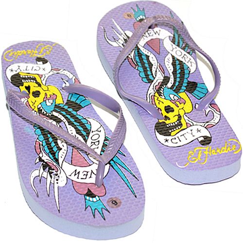 Purple Crown Skull Tattoo Flip Flop Sandals Size 7  