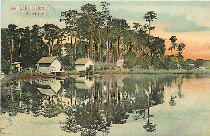 FL LAKE HELEN WATER FRONT BOAT HOUSE DOCK EARLY T66295  