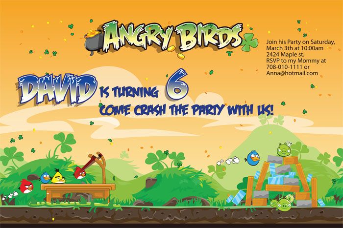 Personalized Angry Birds Birthday Invitations u print Custom Design 