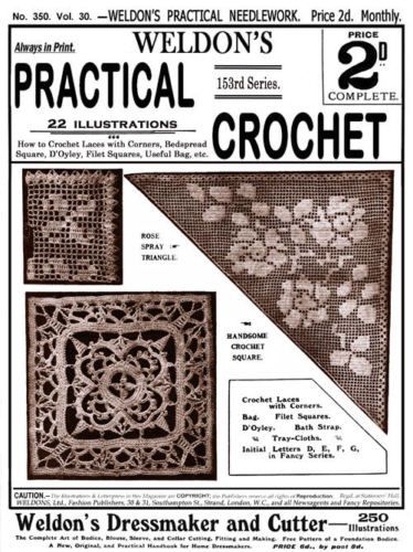 Weldons #350 c.1914 Filet Crochet For Lace & Bedspreads  