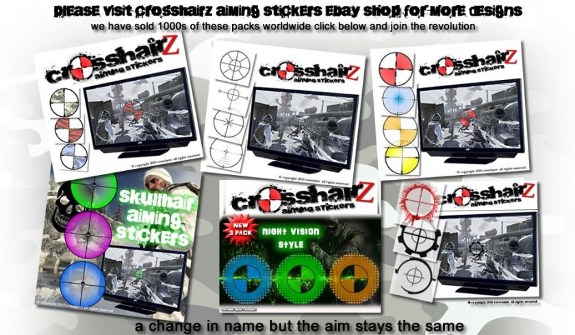 PACK OF COLOURED AIMING STICKERS/GAME SIGHTS BY CROSSHAIR Z