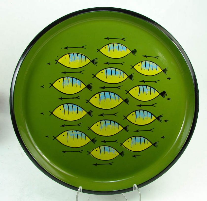 VINTAGE MID CENTURY MODERN SERVING TRAY FISH SUSHI OLIV  