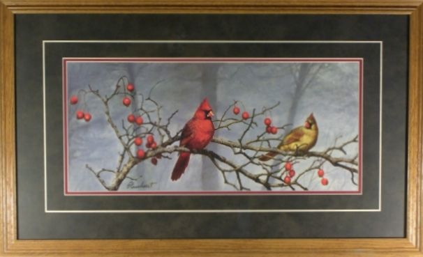 Plasschaert Cardinal print BACKYARD VISITORS FRAMED  