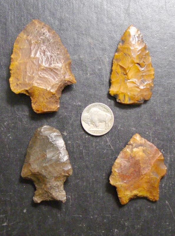 GROUP OF (4) FOUR SUPER NICE FLINT RIVER ARROWHEADS/POINTS, ALBANY, GA