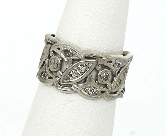 VINTAGE PLATINUM & DIAMONDS WIDE LADIES BAND RING  