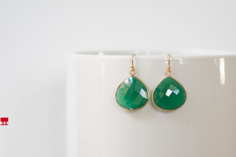 Vermeil Artigiano / Emerald Heart Set / Green Onyx Earrings Pendant 