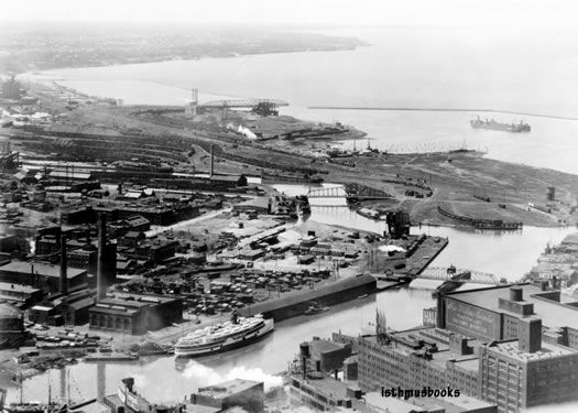 Cleveland Flats Cuyahoga River Waterfront Cityscape OH  