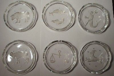 VAL ST. LAMBERT Crystal Set of 12 Astrological Coaster  