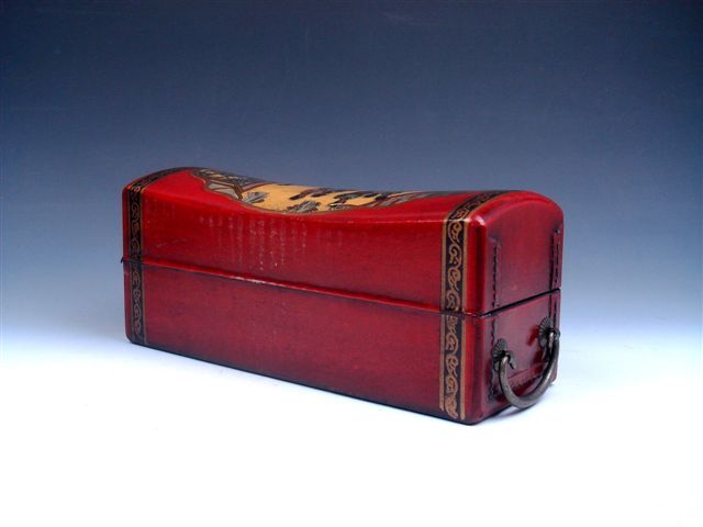  Vintage Leather Finish Ancient Ladies Painted Large Jewelry Box  