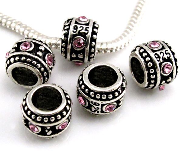 45pcs Rhinestone Spacer Beads Stamp 925 Fit Bracelet SZ 8*10mm 