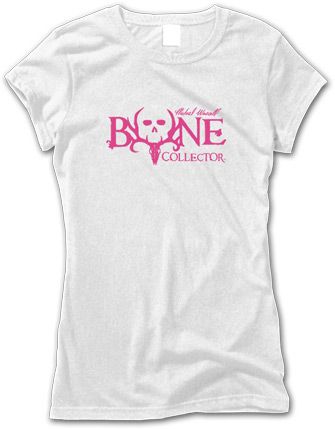 Ladies BONE COLLECTOR LOGOD ~ White & Pink Tee T Shirt  