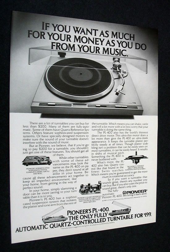 PIONEER PL 400 PL400 turntable 1980 print Ad  