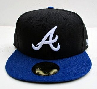 Atlanta Braves Black On Blue with White All Sizes Cap Hat by New Era 