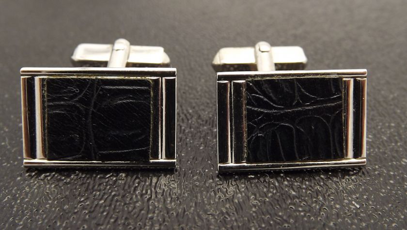 Description Vintage Silver Tone Swan Leather Mens Cuff Links