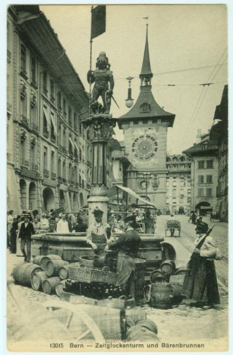 081909 MARKET BY BARENBRUNNEN BERN SWITZERLAND POSTCARD c1910  