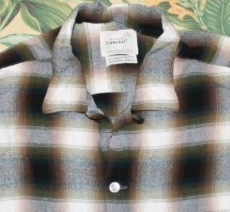 Vtg 50s PENNYES TOWNCRAFT Shadow Plaid LOOP Collar Shirt Medium M 